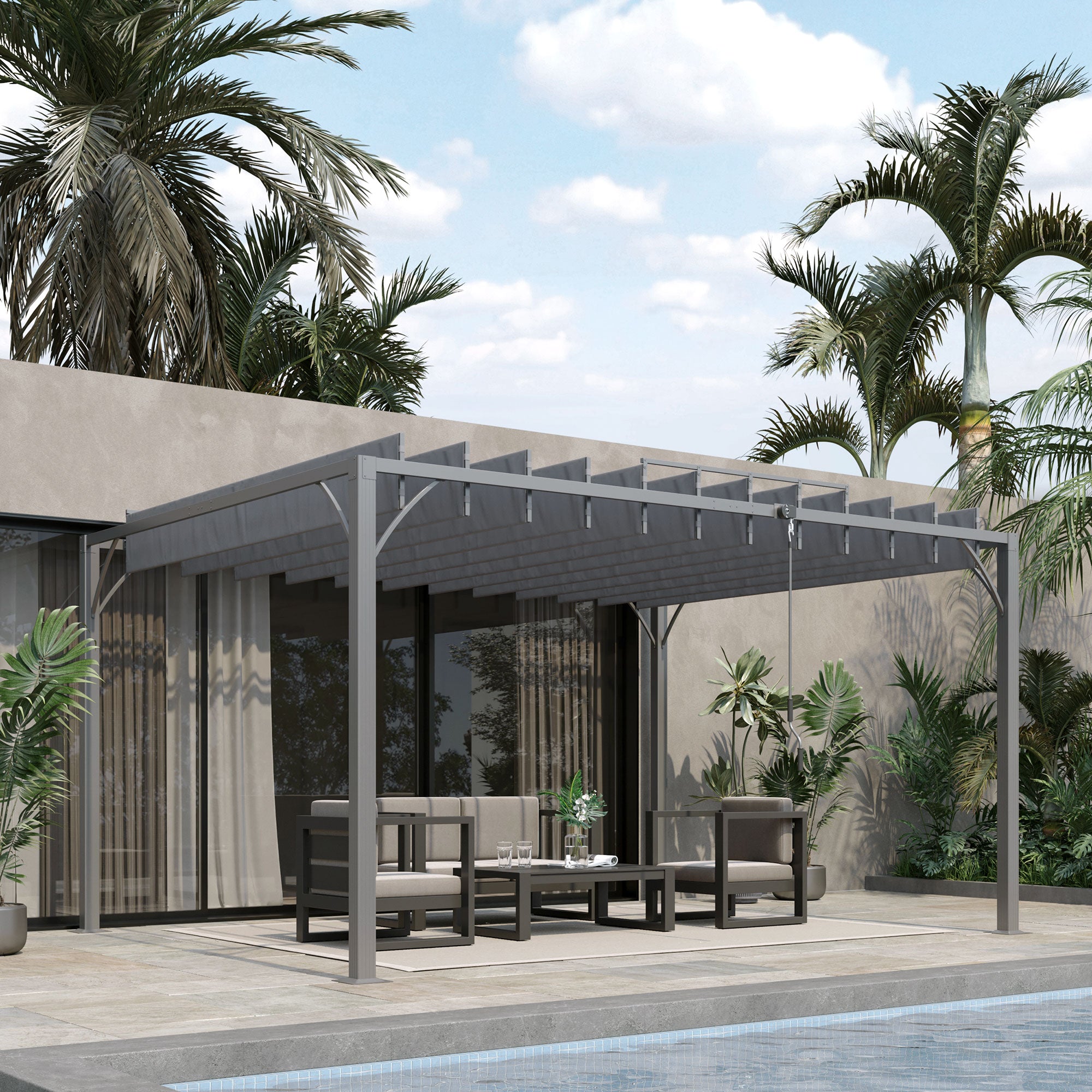 Outsunny 12.8' x 9.7' Outdoor Pergola with Retractable Roof and