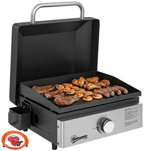 Grill Griddle, Portable Gas Plancha, 3.5 kW, Tabletop Gas BBQ with Grease Cup for Camping Picnic Patios, Black