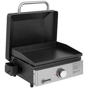 Grill Griddle, Portable Gas Plancha, 3.5 kW, Tabletop Gas BBQ with Grease Cup for Camping Picnic Patios, Black