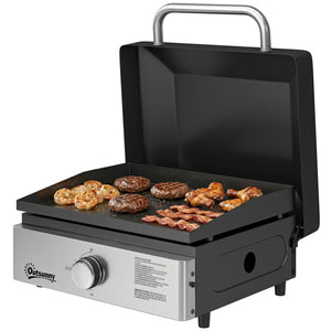 Grill Griddle, Portable Gas Plancha, 3.5 kW, Tabletop Gas BBQ with Grease Cup for Camping Picnic Patios, Black