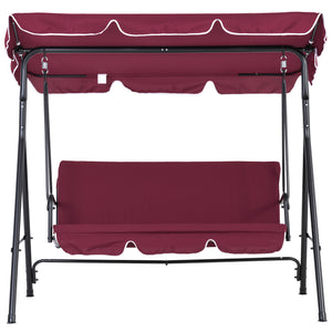 Outsunny 3-Seat Outdoor Patio Swing Chair with Removable Cushion, Steel Frame Stand and Adjustable Tilt Canopy for Patio, Garden, Poolside, Balcony, Backyard, Wine Red