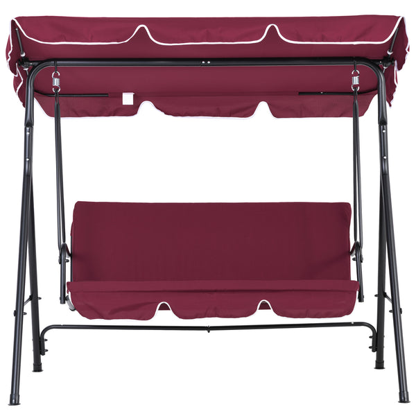 Outsunny 3-Seat Outdoor Patio Swing Chair with Removable Cushion, Steel Frame Stand and Adjustable Tilt Canopy for Patio, Garden, Poolside, Balcony, Backyard, Wine Red