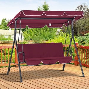 Outsunny 3-Seat Outdoor Patio Swing Chair with Removable Cushion, Steel Frame Stand and Adjustable Tilt Canopy for Patio, Garden, Poolside, Balcony, Backyard, Wine Red