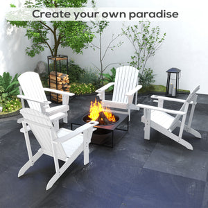 Wooden Adirondack Chair, Outdoor Patio Lawn Chair with Cup Holder, Weather Resistant Lawn Furniture, Classic Lounge for Deck, Garden, Backyard, Fire Pit, White