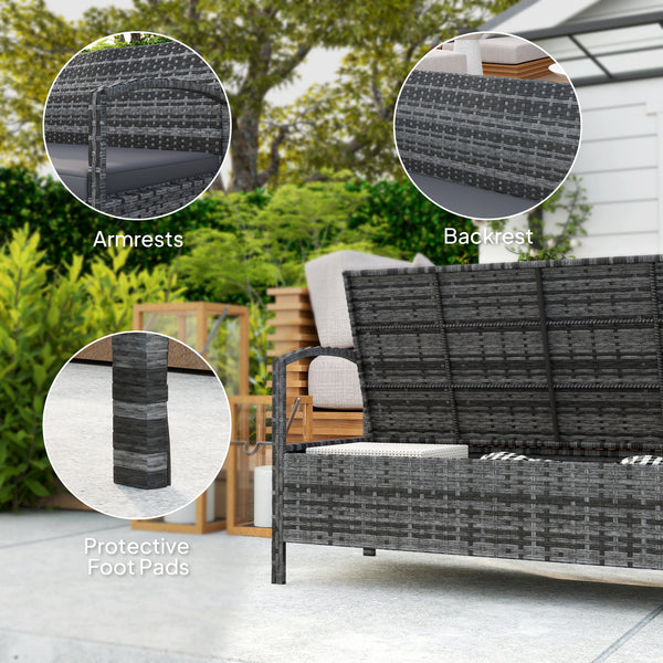 Garden Storage Bench with 125L Capacity, 2 Seater PE Rattan Garden Bench with Storage, Cushion, Wicker Outdoor Bench Loveseat with Steel Frame for Patio, Grey