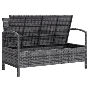 Garden Storage Bench with 125L Capacity, 2 Seater PE Rattan Garden Bench with Storage, Cushion, Wicker Outdoor Bench Loveseat with Steel Frame for Patio, Grey