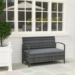 Garden Storage Bench with 125L Capacity, 2 Seater PE Rattan Garden Bench with Storage, Cushion, Wicker Outdoor Bench Loveseat with Steel Frame for Patio, Grey