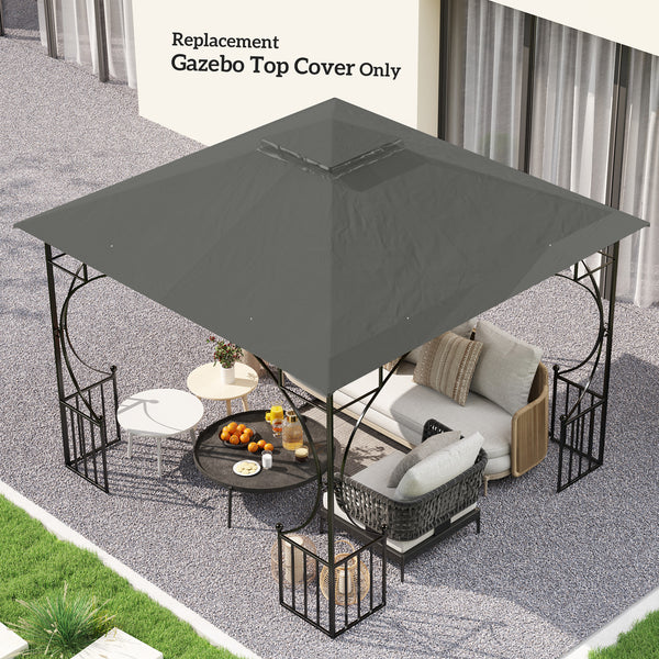 3x3(m) Replacement Gazebo Canopy, Double Tier Roof Top for Garden, Patio, Outdoor, Grey (TOP ONLY)