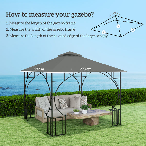 3x3(m) Replacement Gazebo Canopy, Double Tier Roof Top for Garden, Patio, Outdoor, Grey (TOP ONLY)
