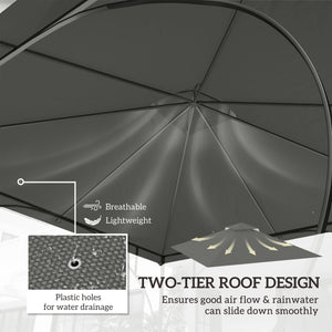 3x3(m) Replacement Gazebo Canopy, Double Tier Roof Top for Garden, Patio, Outdoor, Grey (TOP ONLY)