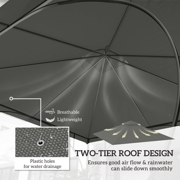 3x3(m) Replacement Gazebo Canopy, Double Tier Roof Top for Garden, Patio, Outdoor, Grey (TOP ONLY)