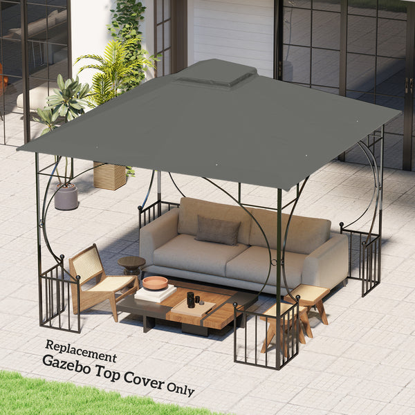 3x3(m) Replacement Gazebo Canopy, Double Tier Roof Top for Garden, Patio, Outdoor, Grey (TOP ONLY)