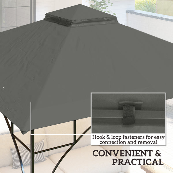 3x3(m) Replacement Gazebo Canopy, Double Tier Roof Top for Garden, Patio, Outdoor, Grey (TOP ONLY)