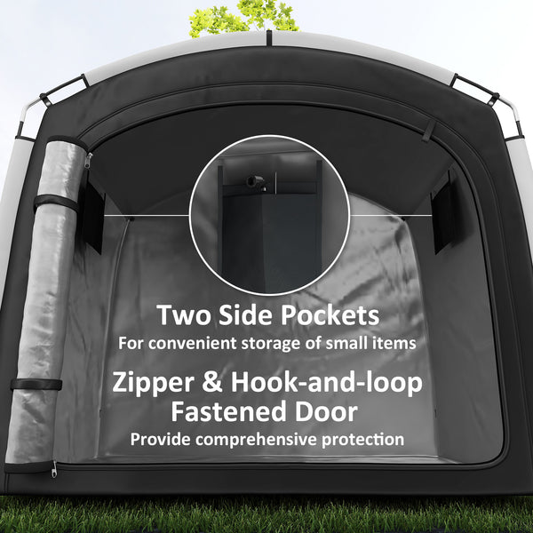 Bike Storage Tent, Portable Bicycle Storage Shed, Waterproof Outdoor Bike Cover with 210D Oxford Fabric and Carry Bag for 3-4 Bikes, Lawn Mower, Garden Tools, Black