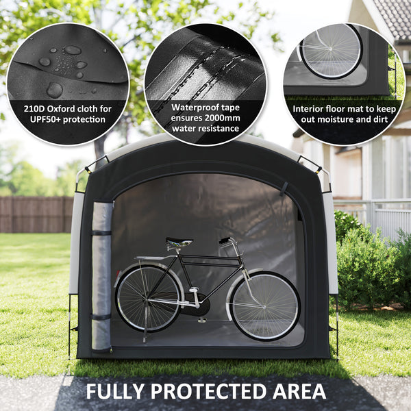 Bike Storage Tent, Portable Bicycle Storage Shed, Waterproof Outdoor Bike Cover with 210D Oxford Fabric and Carry Bag for 3-4 Bikes, Lawn Mower, Garden Tools, Black