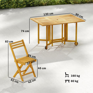 7 Pieces Garden Dining Set, Extending Dining Table and 6 Folding Chairs with Umbrella Hole, Garden Furniture Set with FSC-Certified Acacia Wood for Patio, Natural Wood