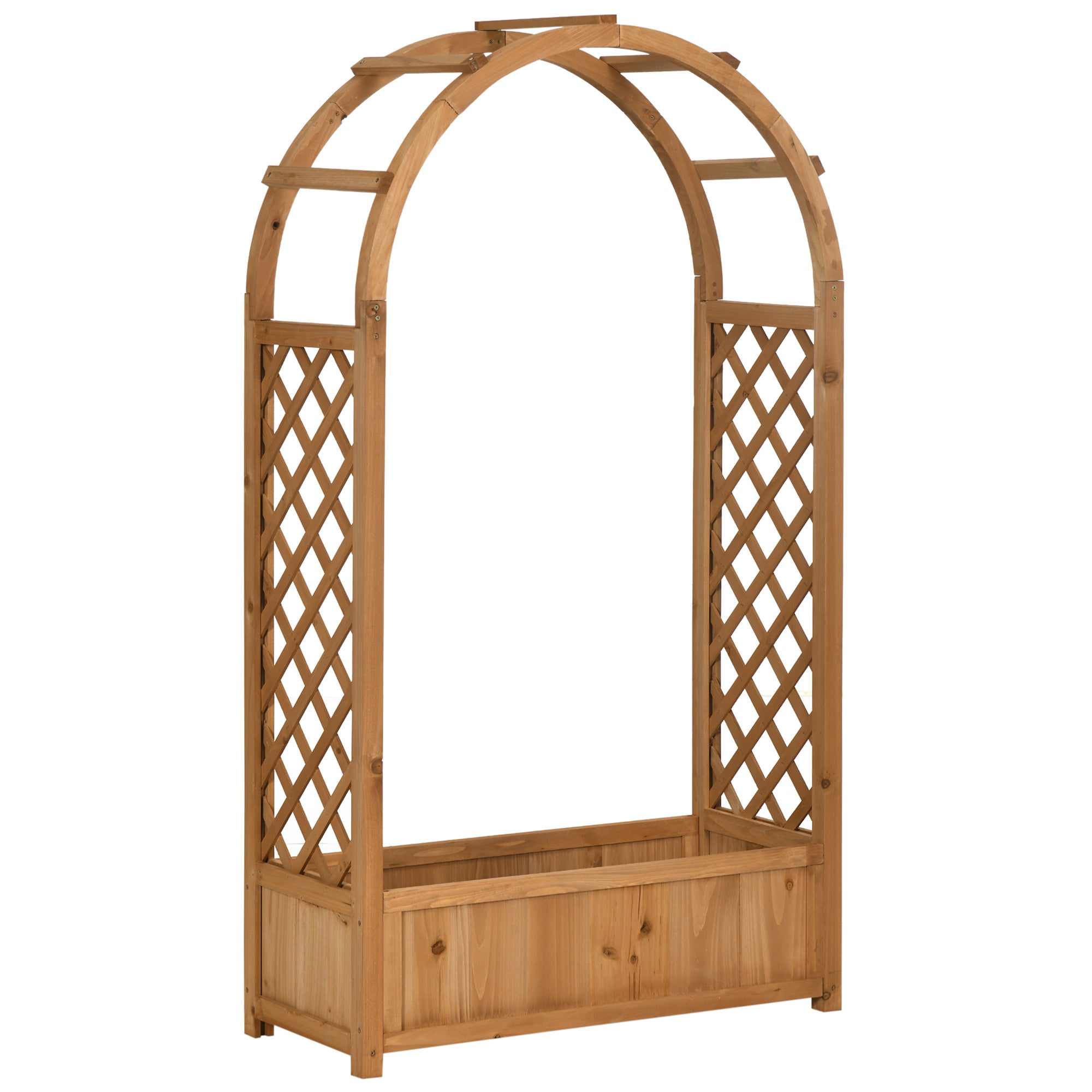 arch trellis planter box Outsunny Raised Garden Bed with Arch Trellis, Freestanding Garden Planter Box, Outdoor Planter Container for Vine Climbing Plant Flower Herb, Br