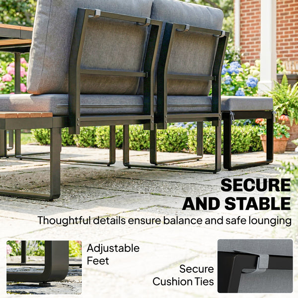 6-Piece Garden Corner Sofa Set with Cushions, 6-8 Seater Aluminium Garden Furniture Set with Coffee Table, Patio Sectional Conservatory Furniture for Patio & Terrace, Grey