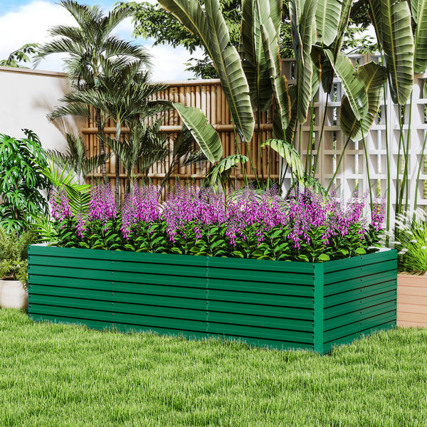 Galvanized Raised Garden Bed, 8' x 4' x 2' Large Outdoor Metal Planter Box, Standing Raised Bed for Growing Flowers, Herbs and Vegetables, Green