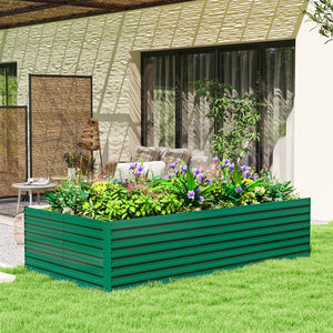 Galvanized Raised Garden Bed, 8' x 4' x 2' Large Outdoor Metal Planter Box, Standing Raised Bed for Growing Flowers, Herbs and Vegetables, Green
