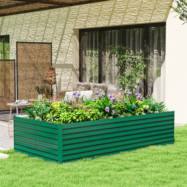 Galvanized Raised Garden Bed, 8' x 4' x 2' Large Outdoor Metal Planter Box, Standing Raised Bed for Growing Flowers, Herbs and Vegetables, Green