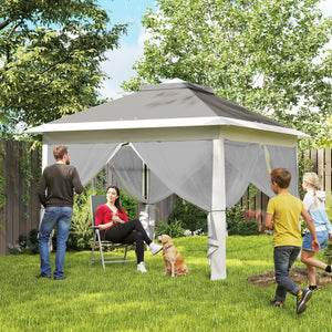 11' x 11' Pop Up Canopy, Double Roof Foldable Canopy Tent with Zipper Mesh Sidewalls, Height Adjustable and Carrying Bag, Event Tent for Patio Garden Backyard, Dark Grey