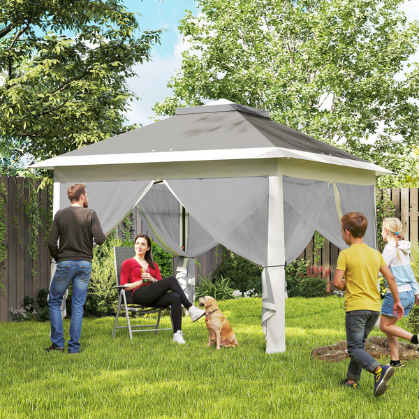 11' x 11' Pop Up Canopy, Double Roof Foldable Canopy Tent with Zipper Mesh Sidewalls, Height Adjustable and Carrying Bag, Event Tent for Patio Garden Backyard, Dark Grey