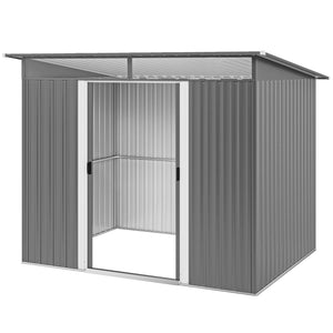 9ft x 6.5ft Metal Shed with Lightsky Panels, Garden Storage Tool House with Double Doors for Garden, Patio and Lawn, Light Grey
