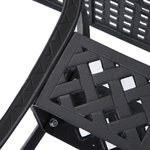 90 x 90cm Square Garden Dining Table with 46.5mm Dia. Umbrella Hole, Cast Aluminium Outdoor Dining Table, Grid Motif Outdoor Table for Garden, Patio, Porch, Black
