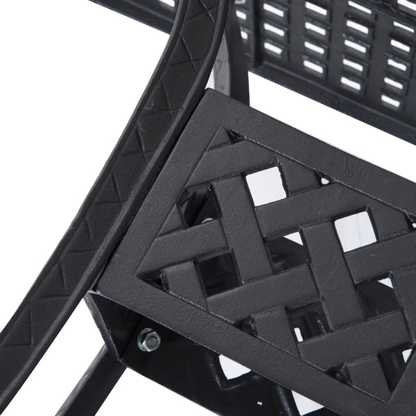 90 x 90cm Square Garden Dining Table with 46.5mm Dia. Umbrella Hole, Cast Aluminium Outdoor Dining Table, Grid Motif Outdoor Table for Garden, Patio, Porch, Black