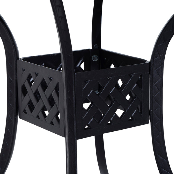 90 x 90cm Square Garden Dining Table with 46.5mm Dia. Umbrella Hole, Cast Aluminium Outdoor Dining Table, Grid Motif Outdoor Table for Garden, Patio, Porch, Black