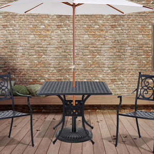 90 x 90cm Square Garden Dining Table with 46.5mm Dia. Umbrella Hole, Cast Aluminium Outdoor Dining Table, Grid Motif Outdoor Table for Garden, Patio, Porch, Black