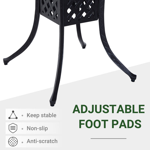 90 x 90cm Square Garden Dining Table with 46.5mm Dia. Umbrella Hole, Cast Aluminium Outdoor Dining Table, Grid Motif Outdoor Table for Garden, Patio, Porch, Black
