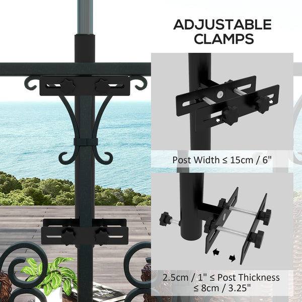 Outsunny Patio Umbrella Holder with Adjustable Clamps, Umbrella Deck Mount Bracket for Railing, Balcony, Fences, Patio Umbrella Stand for Market Umbrella and Offset Umbrella, Black