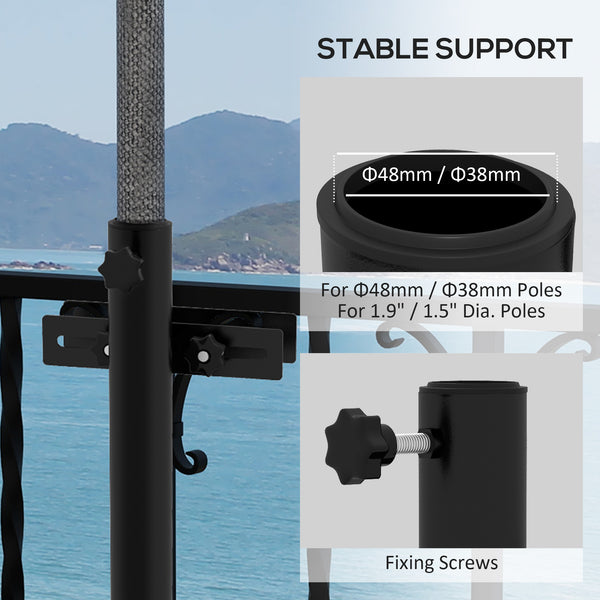 Outsunny Patio Umbrella Holder with Adjustable Clamps, Umbrella Deck Mount Bracket for Railing, Balcony, Fences, Patio Umbrella Stand for Market Umbrella and Offset Umbrella, Black