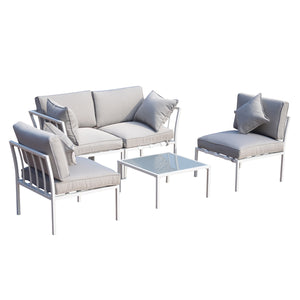 Outsunny 5 Piece Outdoor Furniture Patio Conversation Seating Set, 2 Sofa Chairs, & Coffee Table, White