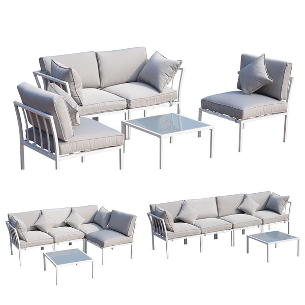 Outsunny 5 Piece Outdoor Furniture Patio Conversation Seating Set, 2 Sofa Chairs, & Coffee Table, White