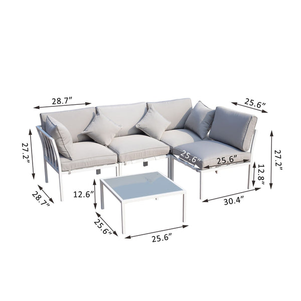 Outsunny 5 Piece Outdoor Furniture Patio Conversation Seating Set, 2 Sofa Chairs, & Coffee Table, White