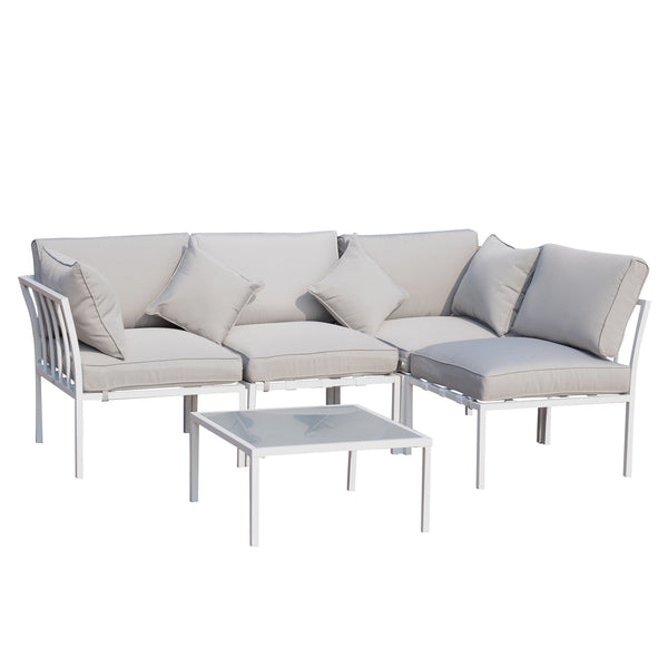 Outsunny 5 Piece Outdoor Furniture Patio Conversation Seating Set, 2 Sofa Chairs, & Coffee Table, White