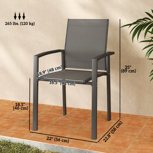 Patio Chairs Set of 2, Stackable Outdoor Patio Dining Chairs with Breathable Mesh Seat and Backrest, Armrests, Steel Frame for Balcony, Backyard, Porch, Dark Grey