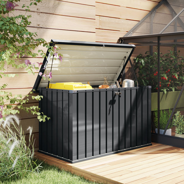 400L Garden Storage Box Waterproof Metal Outdoor Storage Box with Lockable Lid, Storage Container Furniture Deck Box, 124 x 66 x 72 cm, Dark Grey