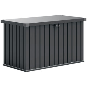 400L Garden Storage Box Waterproof Metal Outdoor Storage Box with Lockable Lid, Storage Container Furniture Deck Box, 124 x 66 x 72 cm, Dark Grey