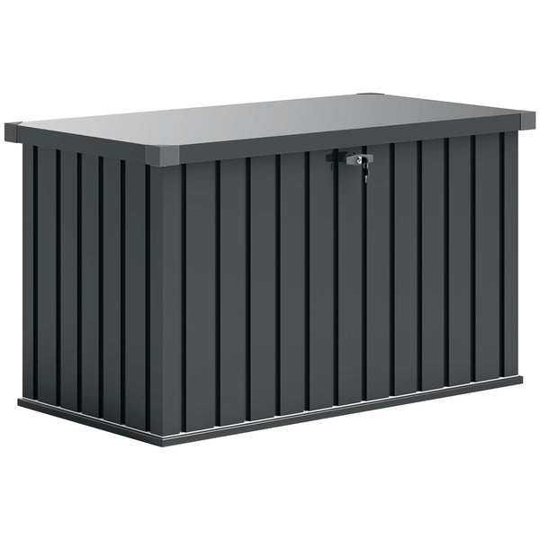 400L Garden Storage Box Waterproof Metal Outdoor Storage Box with Lockable Lid, Storage Container Furniture Deck Box, 124 x 66 x 72 cm, Dark Grey