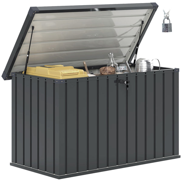 400L Garden Storage Box Waterproof Metal Outdoor Storage Box with Lockable Lid, Storage Container Furniture Deck Box, 124 x 66 x 72 cm, Dark Grey
