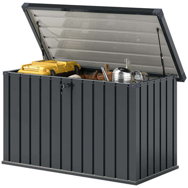 400L Garden Storage Box Waterproof Metal Outdoor Storage Box with Lockable Lid, Storage Container Furniture Deck Box, 124 x 66 x 72 cm, Dark Grey