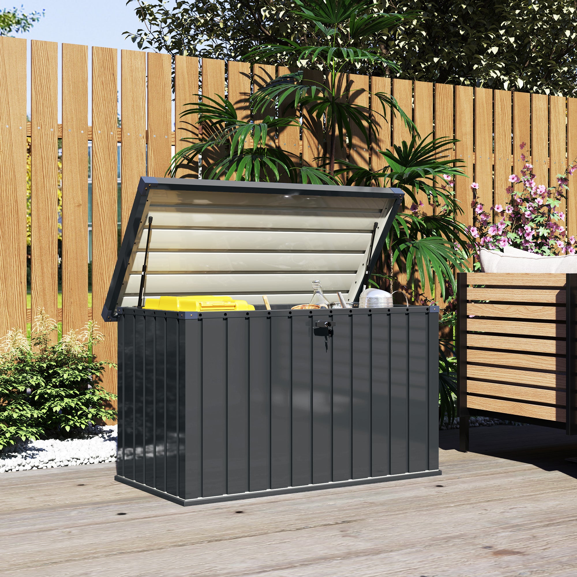 Outsunny 400L Waterproof Metal Outdoor Storage Box, Lockable Garden ...