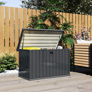 400L Garden Storage Box Waterproof Metal Outdoor Storage Box with Lockable Lid, Storage Container Furniture Deck Box, 124 x 66 x 72 cm, Dark Grey
