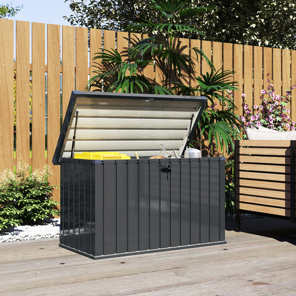 400L Garden Storage Box Waterproof Metal Outdoor Storage Box with Lockable Lid, Storage Container Furniture Deck Box, 124 x 66 x 72 cm, Dark Grey