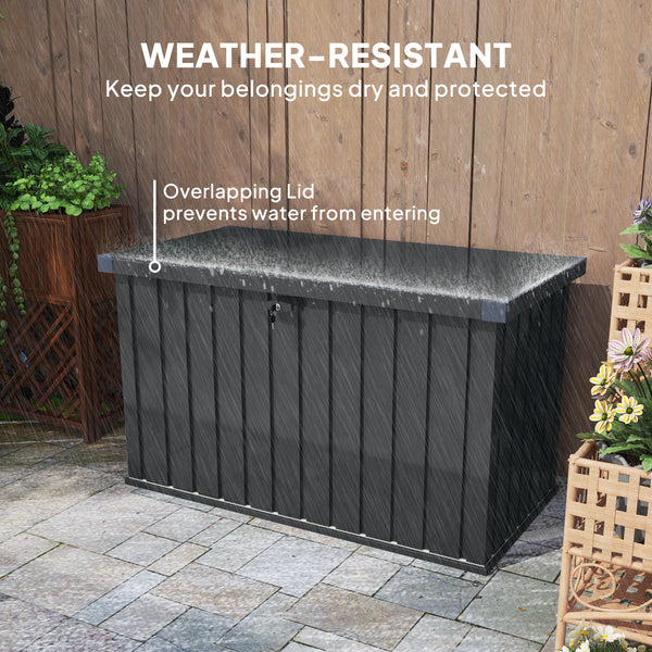 400L Garden Storage Box Waterproof Metal Outdoor Storage Box with Lockable Lid, Storage Container Furniture Deck Box, 124 x 66 x 72 cm, Dark Grey