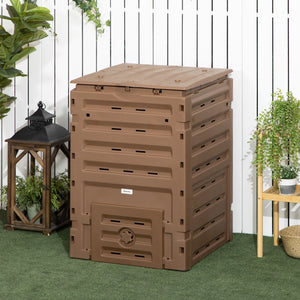 Outsunny Garden Compost Bin, 120 Gallon (450L) Garden Composter, BPA Free, with 80 Vents and 2 Sliding Doors, Lightweight & Sturdy, Fast Creation of Fertile Soil, Brown